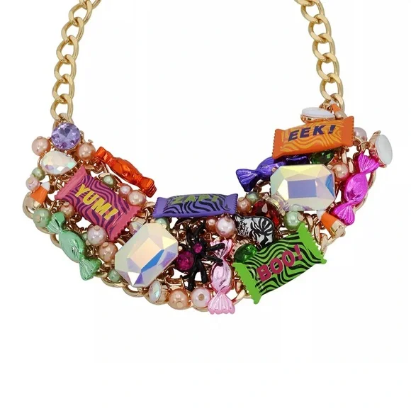 NWT ⚜️ 🍭⚜️ BETSEY JOHNSON Faux Stone Candy Statement Bib Necklace Halloween - Picture 3 of 10